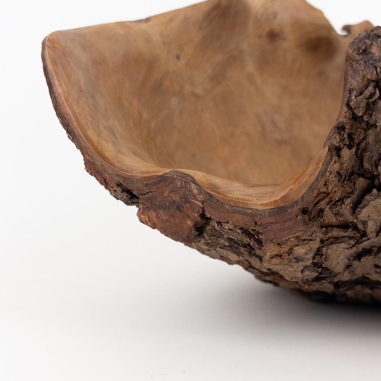 Live-Edge Burl Wood Sculptural Bowl, Signed 'Falcon Spain'