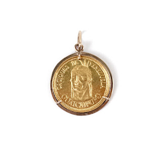 Caicques de Venezuela Guaicaipuro .900 Gold Coin in 14K Gold Pendant Frame