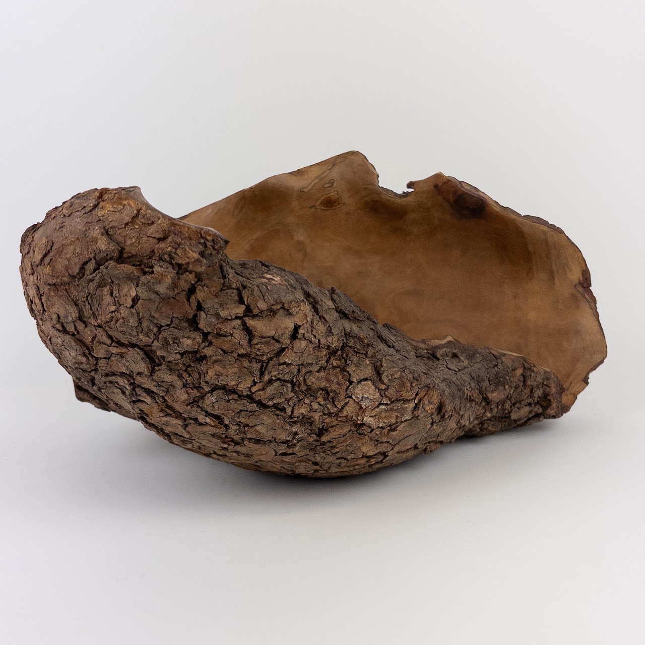 Live-Edge Burl Wood Sculptural Bowl, Signed 'Falcon Spain'