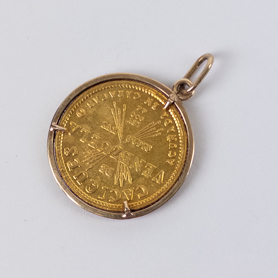 Caicques de Venezuela Guaicaipuro .900 Gold Coin in 14K Gold Pendant Frame