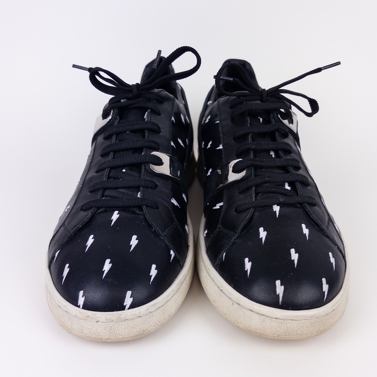 Neil Barrett Lightning Embroidered Leather Sneakers