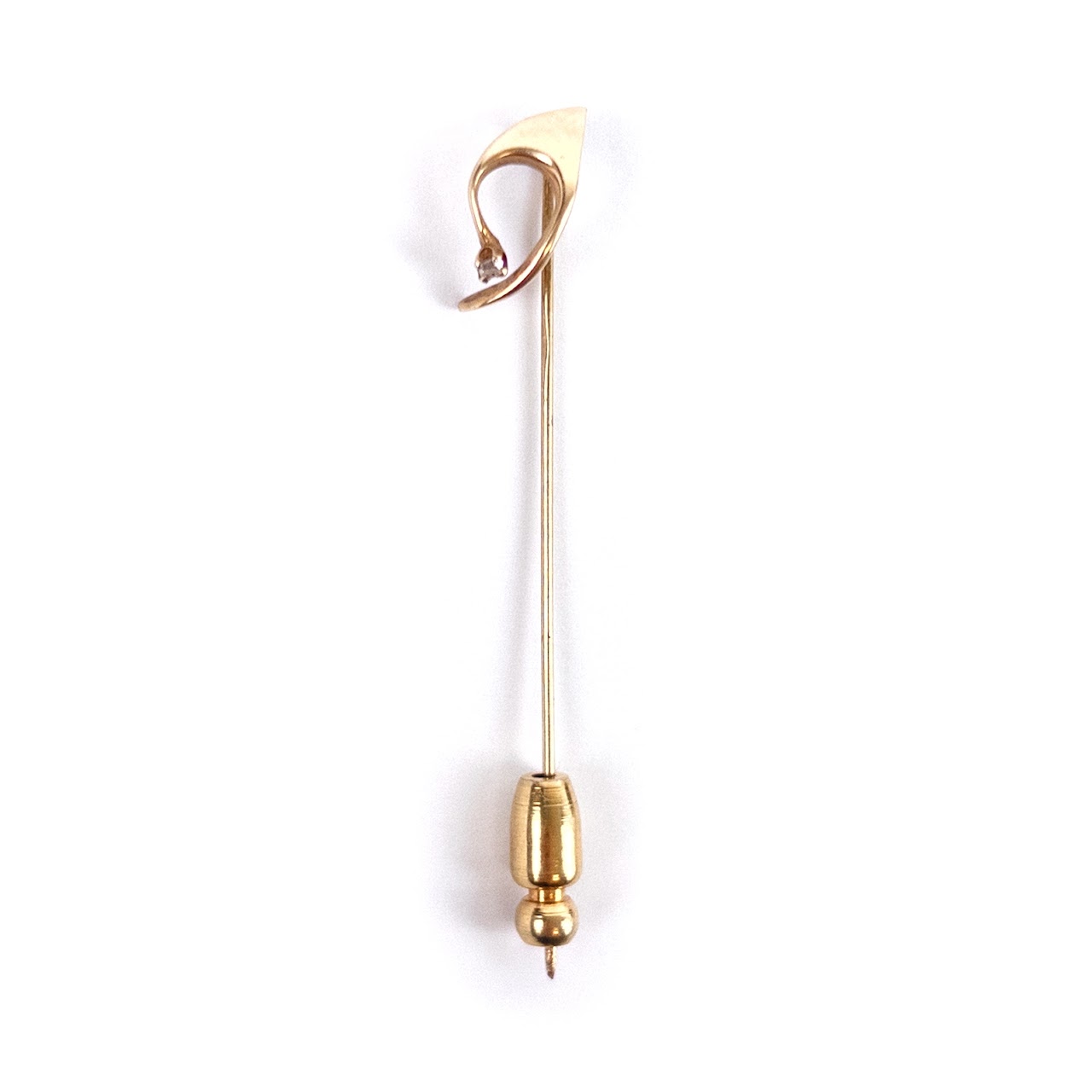 14K Gold Swoopy Ribbon Motif Stick Pin