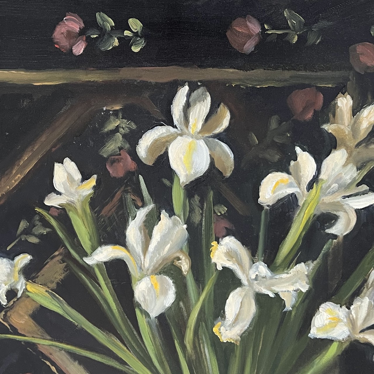 Gaspar Saldanha 'Untitled (Irises)' Signed Oil Painting, 1990