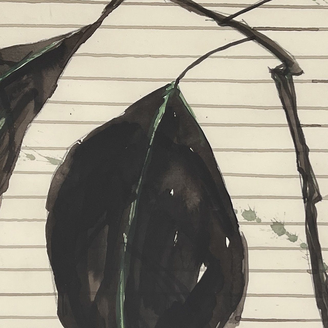 Hung 'Leaves' Signed Ink and Watercolor Painting, 2001