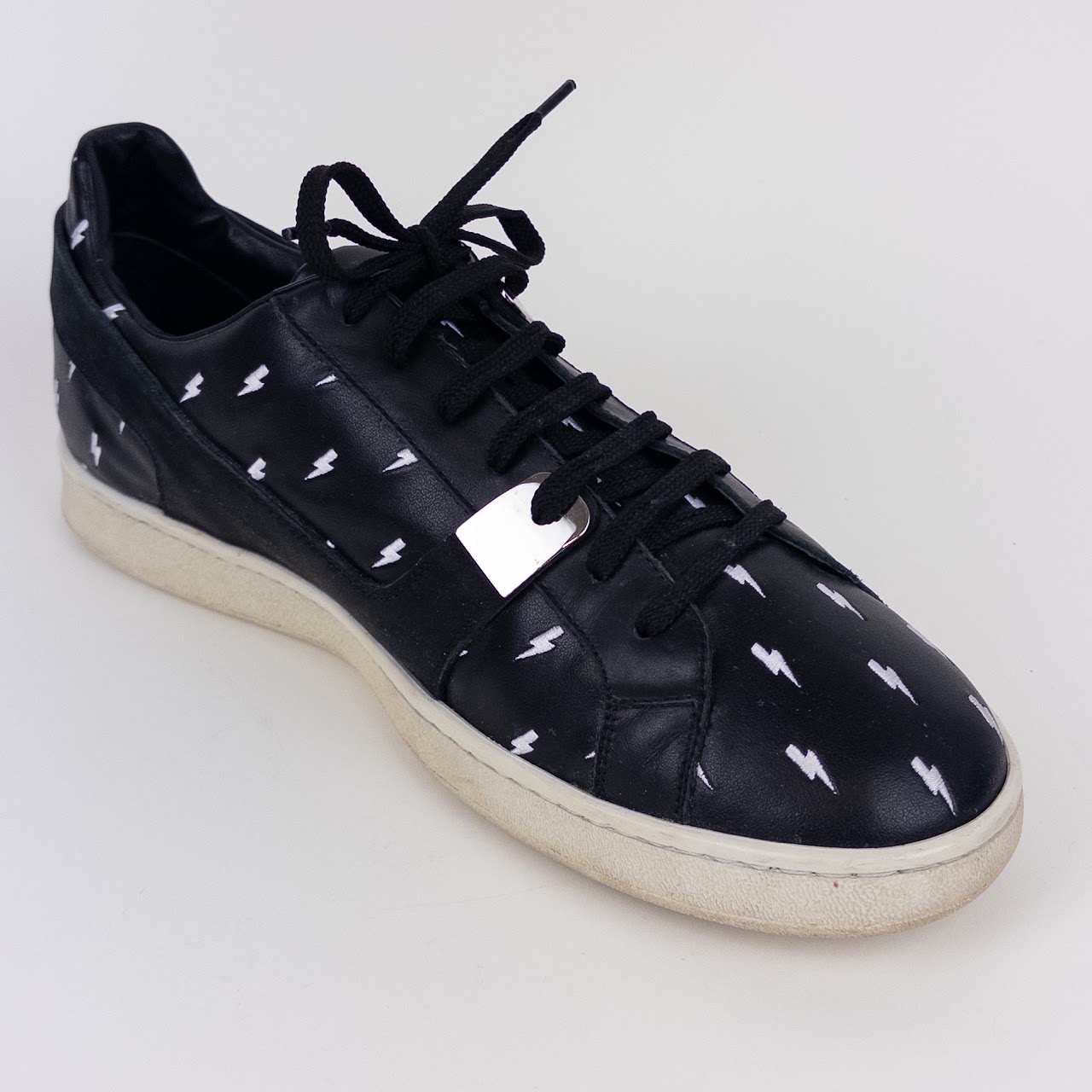 Neil Barrett Lightning Embroidered Leather Sneakers