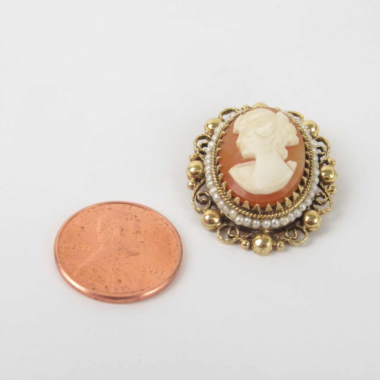 14K Gold Shell Cameo Brooch/Pendant