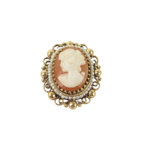 14K Gold Shell Cameo Brooch/Pendant