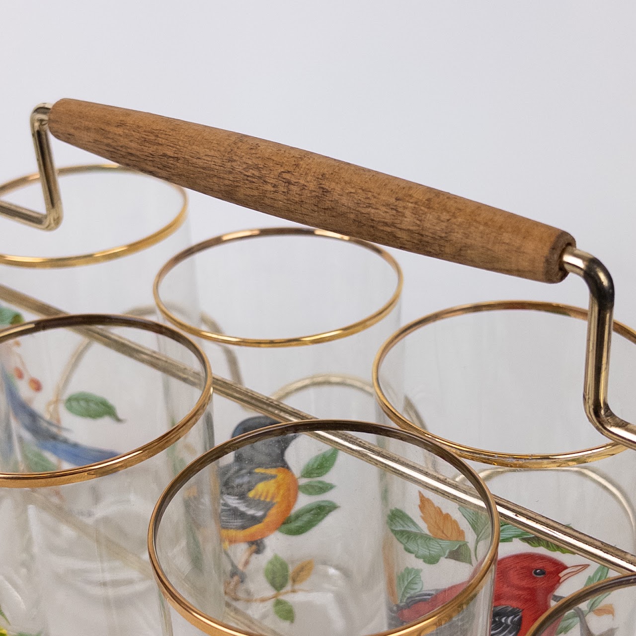 Eight Piece Vintage Bird Motif Tumbler Set & Ice Bucket