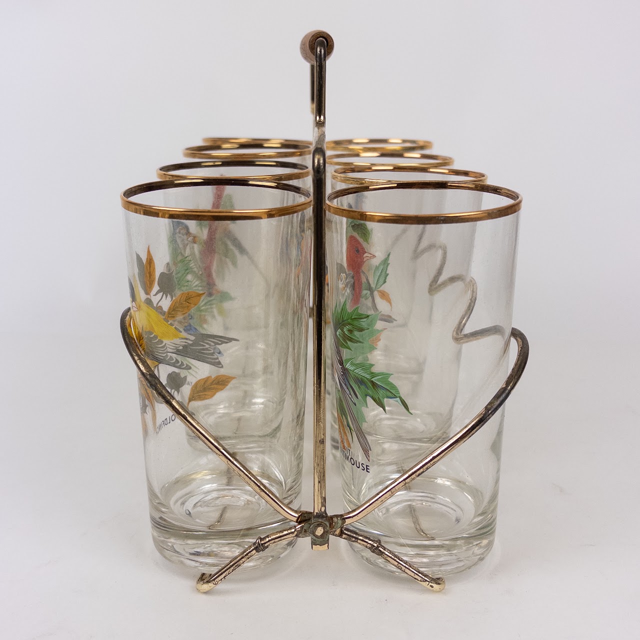 Eight Piece Vintage Bird Motif Tumbler Set & Ice Bucket