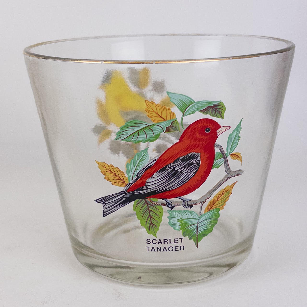 Eight Piece Vintage Bird Motif Tumbler Set & Ice Bucket