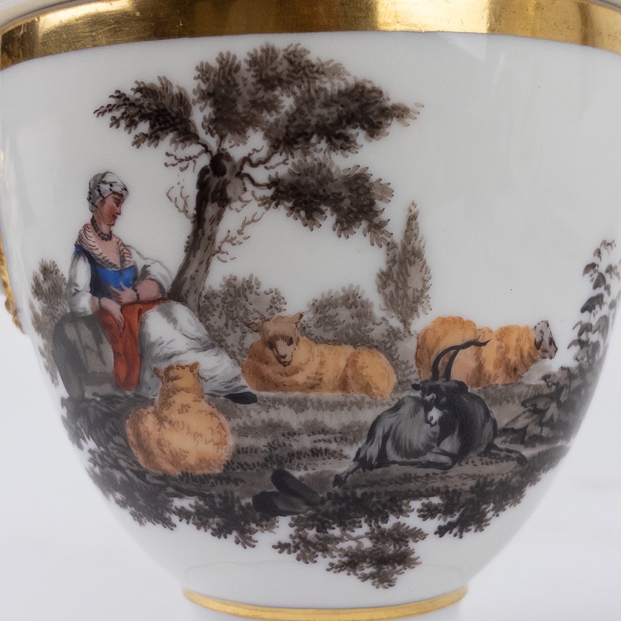 Fine Porcelain Hunting Scene Coffee Serving Lot and Bowl