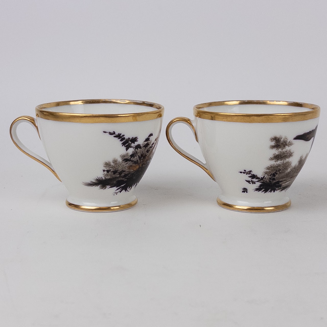 Fine Porcelain Hunting Scene Coffee Serving Lot and Bowl