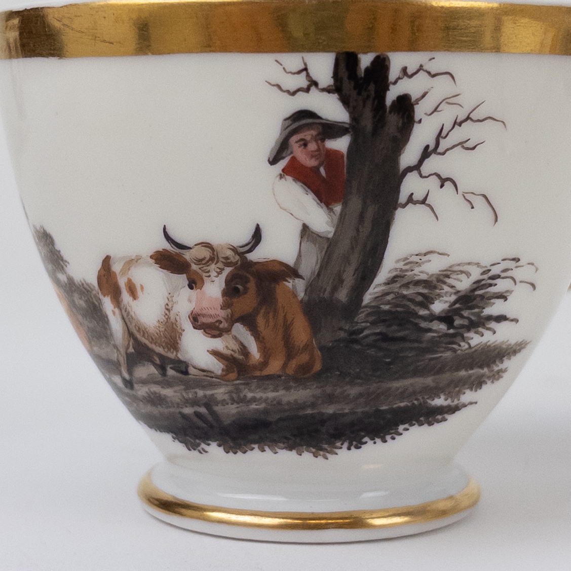 Fine Porcelain Hunting Scene Coffee Serving Lot and Bowl