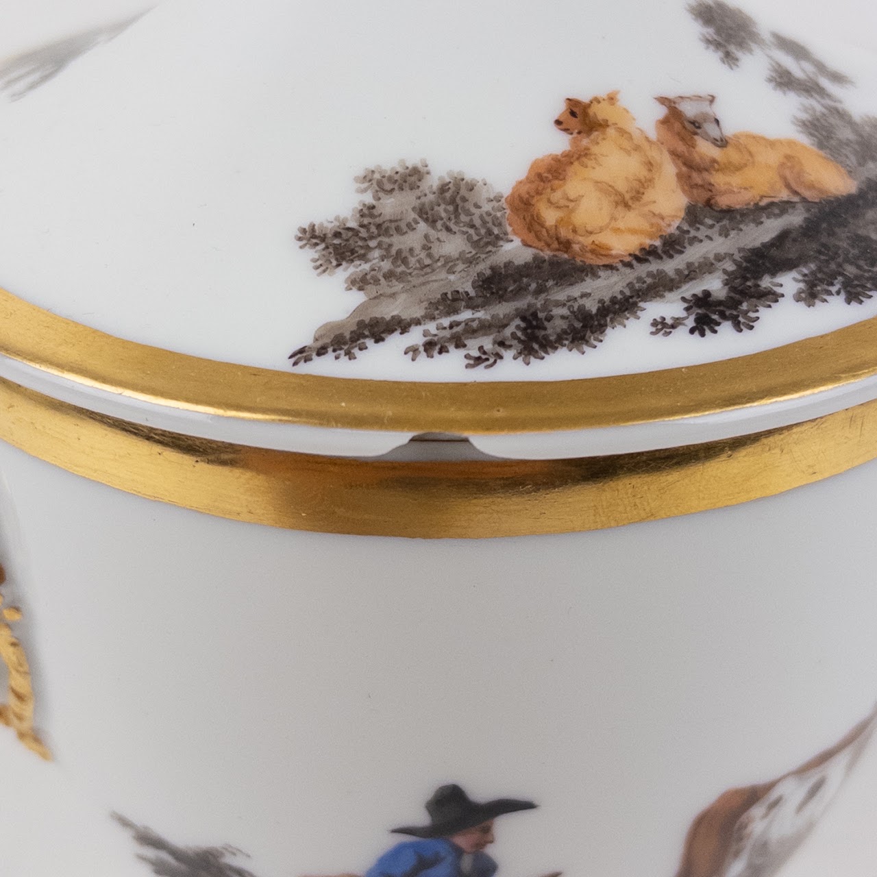 Fine Porcelain Hunting Scene Coffee Serving Lot and Bowl