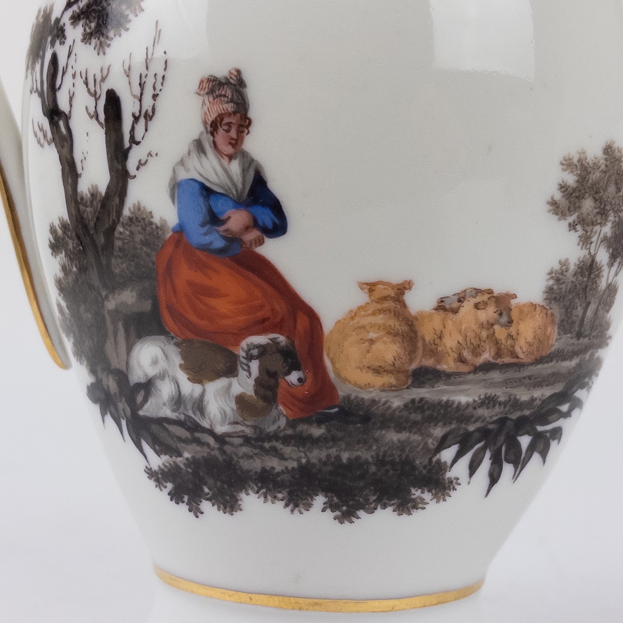 Fine Porcelain Hunting Scene Coffee Serving Lot and Bowl