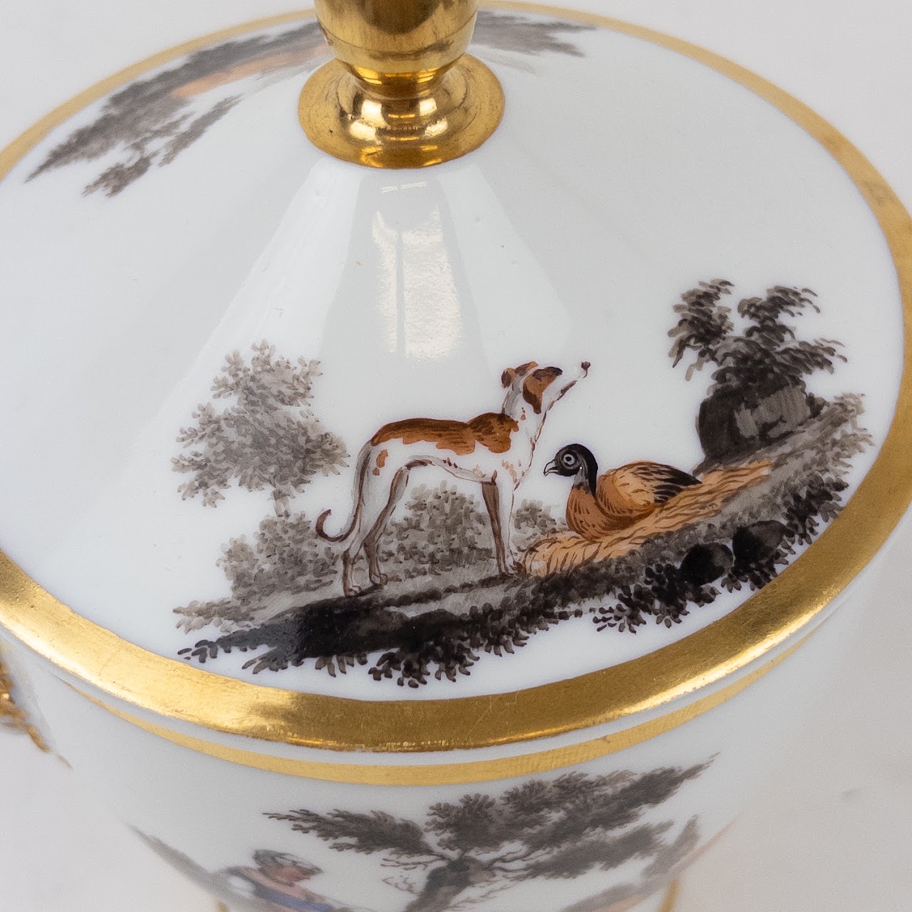 Fine Porcelain Hunting Scene Coffee Serving Lot and Bowl