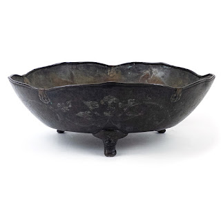 Hand Hammered Chinese Bowl with Silvered Dragons