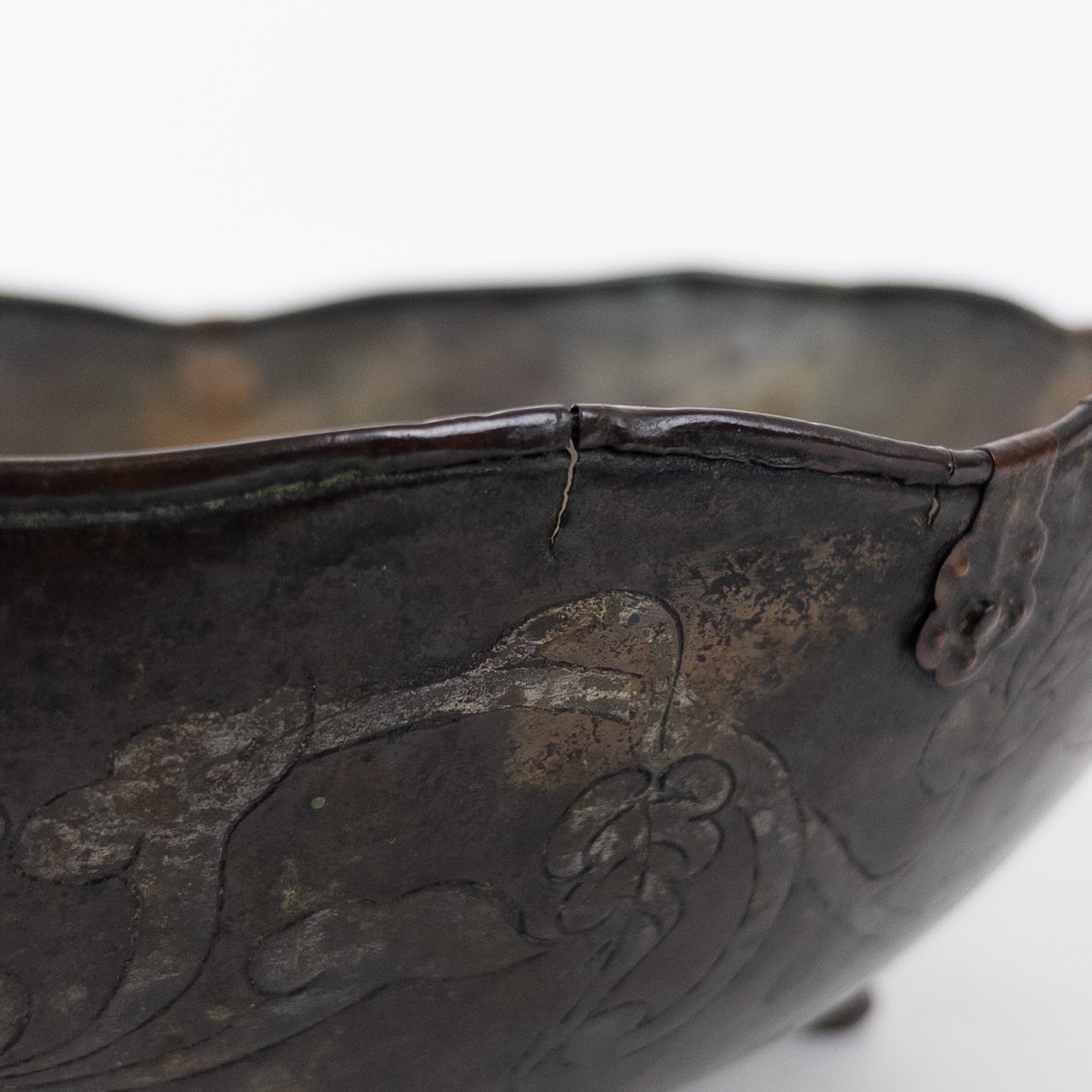 Hand Hammered Chinese Bowl with Silvered Dragons