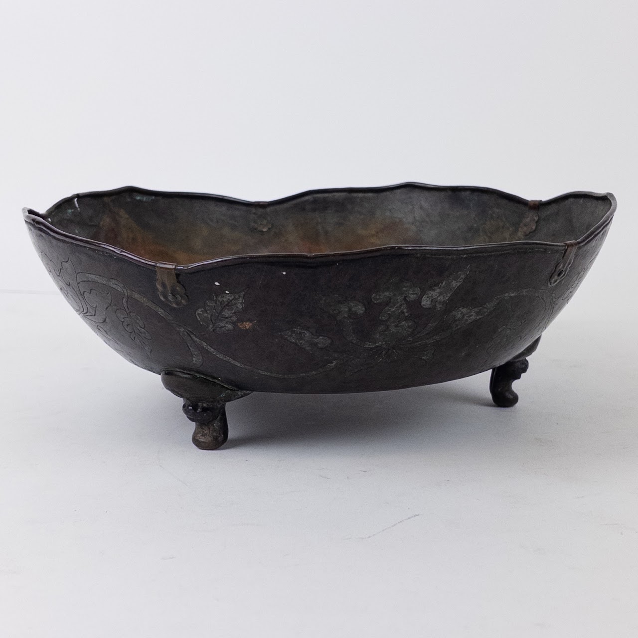 Hand Hammered Chinese Bowl with Silvered Dragons