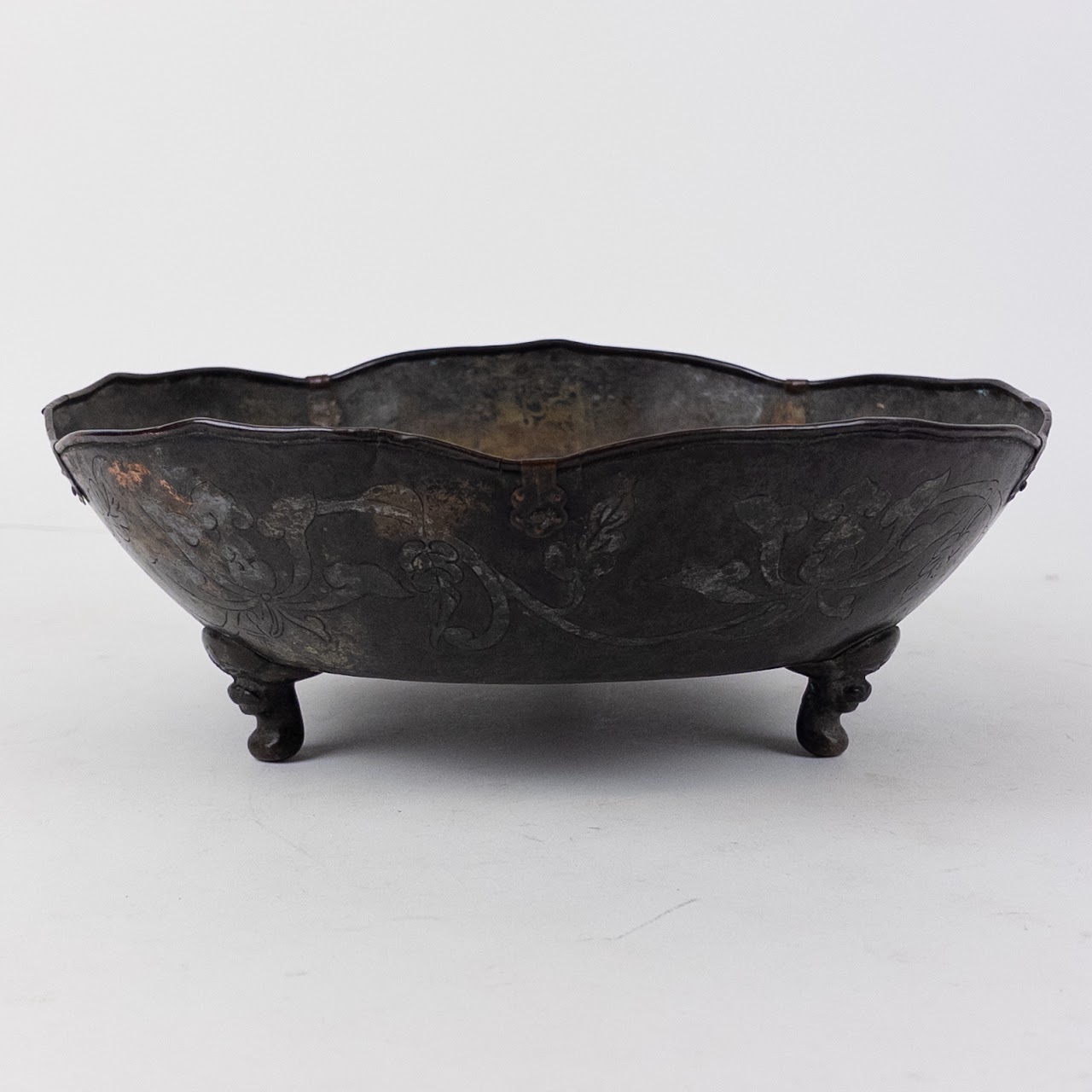 Hand Hammered Chinese Bowl with Silvered Dragons