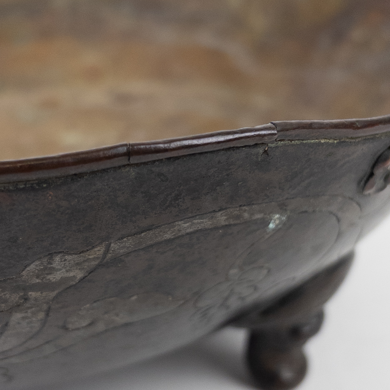 Hand Hammered Chinese Bowl with Silvered Dragons