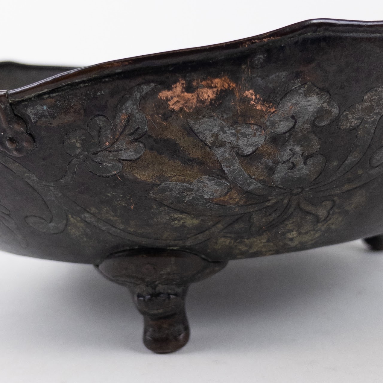 Hand Hammered Chinese Bowl with Silvered Dragons