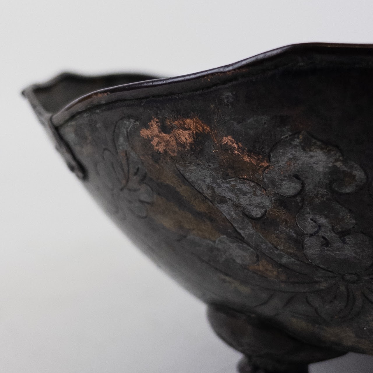 Hand Hammered Chinese Bowl with Silvered Dragons