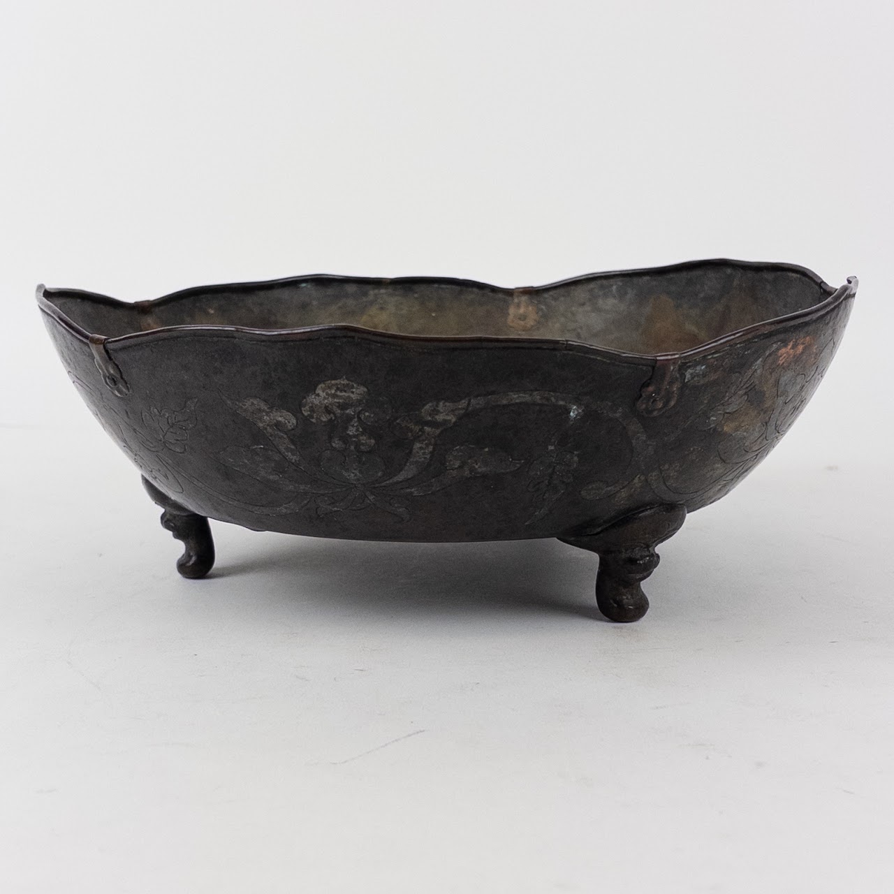 Hand Hammered Chinese Bowl with Silvered Dragons