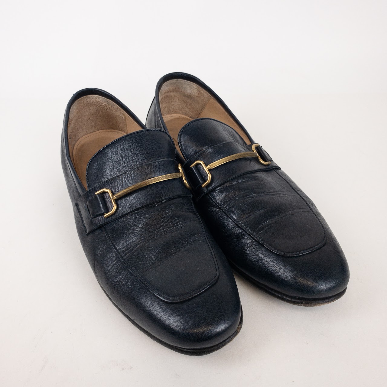 Dunhill Dark Blue Leather Horsebit Loafers
