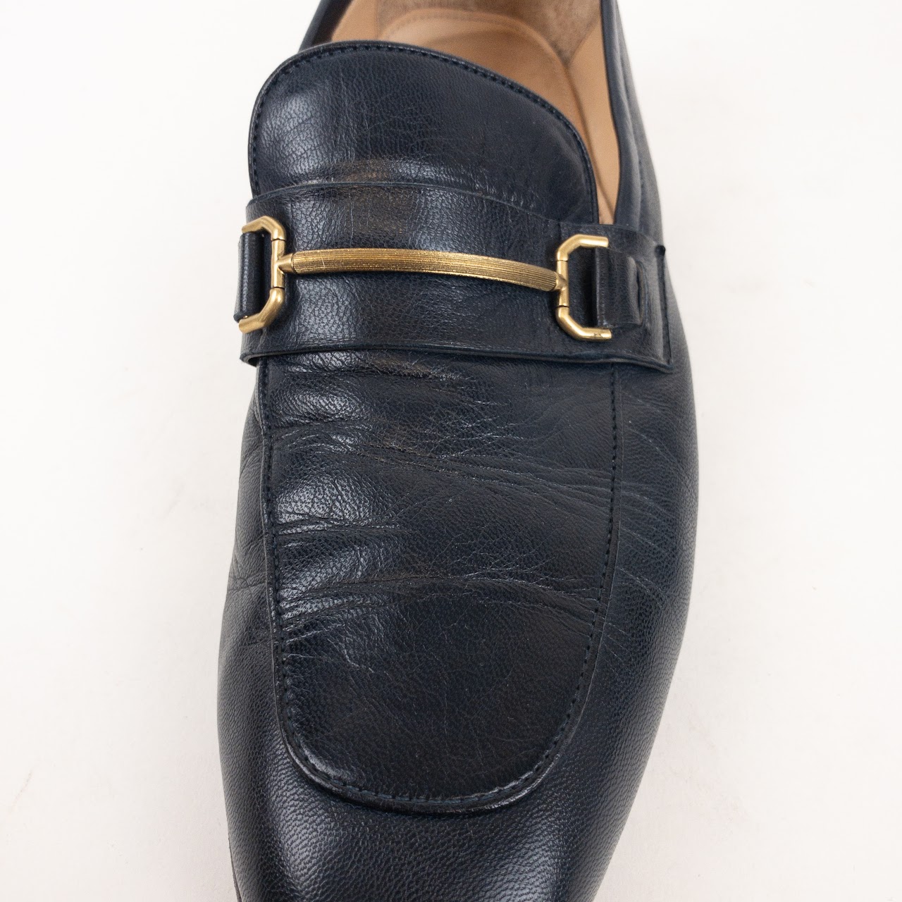 Dunhill Dark Blue Leather Horsebit Loafers