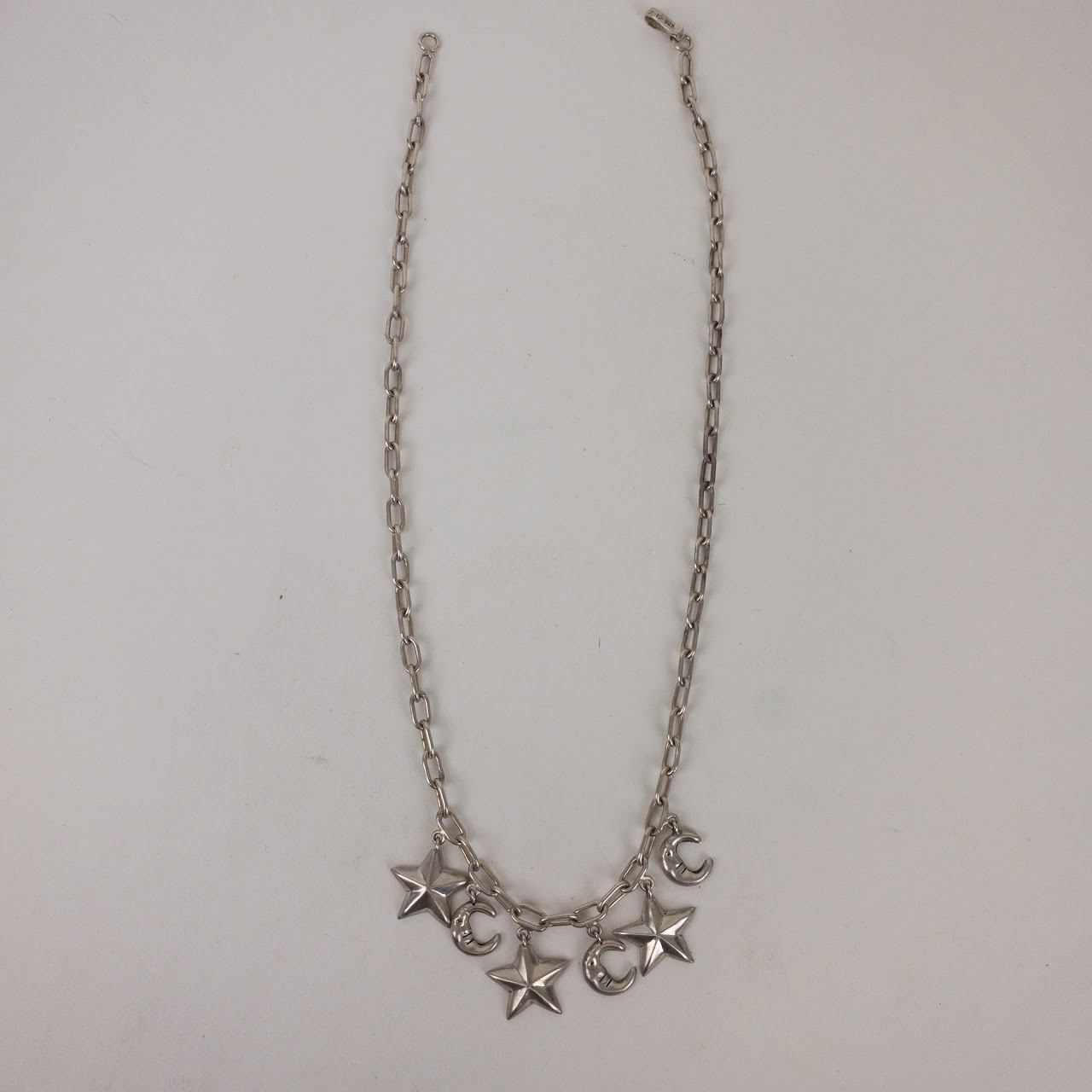 Mexican Sterling Silver Vintage Moon and Star Charm Necklace