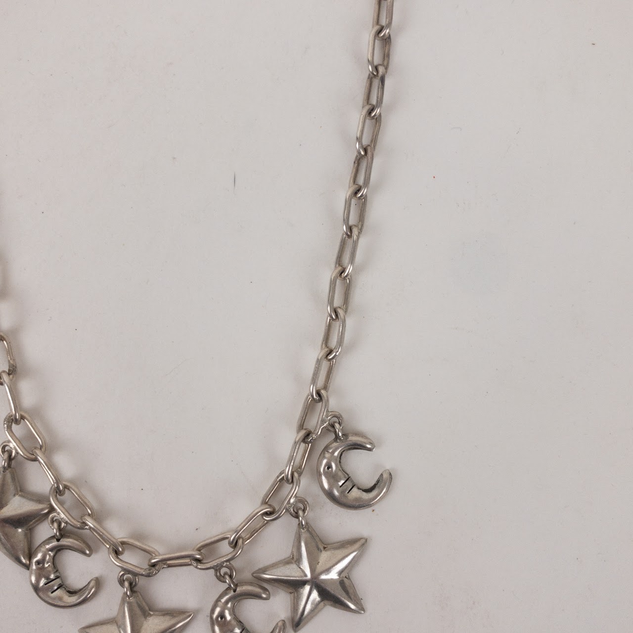Mexican Sterling Silver Vintage Moon and Star Charm Necklace