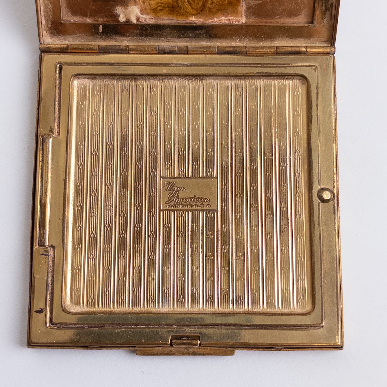 Brass Cosmetics Compact with Depression and WW2 Era Program Stamps