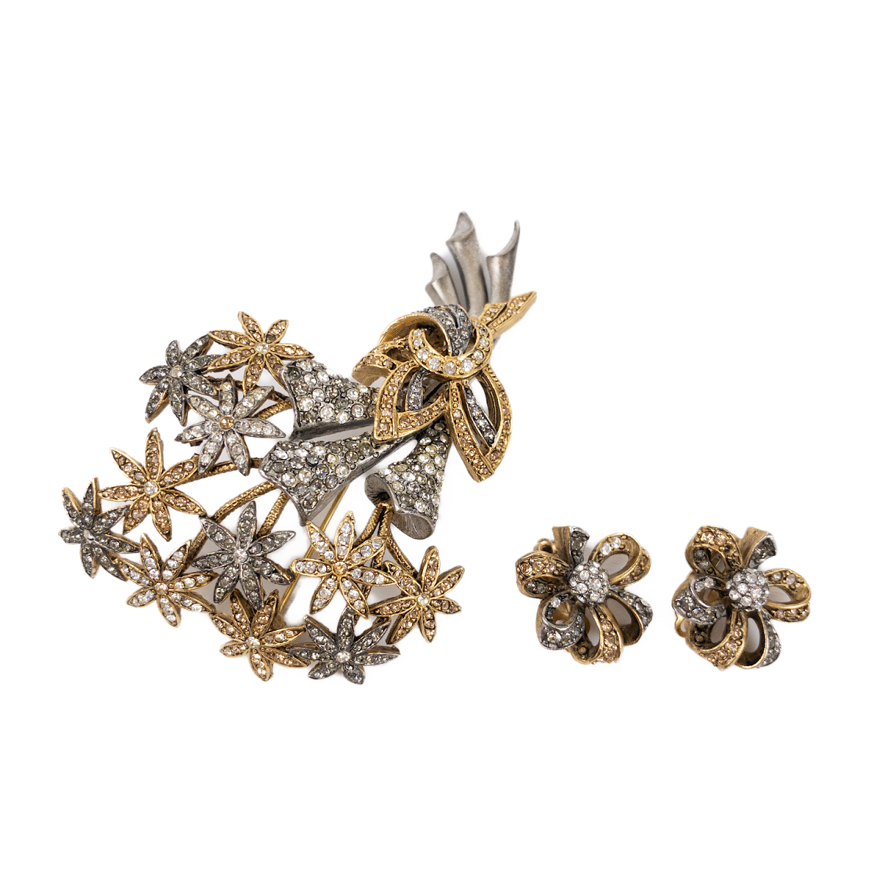 Oscar de la Renta Brooch and Clip-On Earring Set