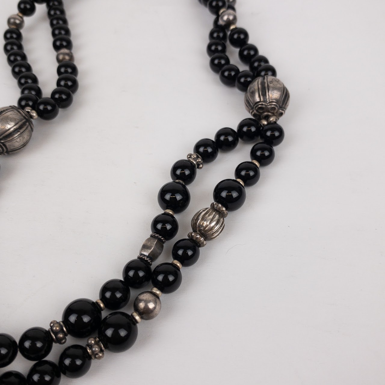 Sterling SIlver & Onyx Double Strand Necklace