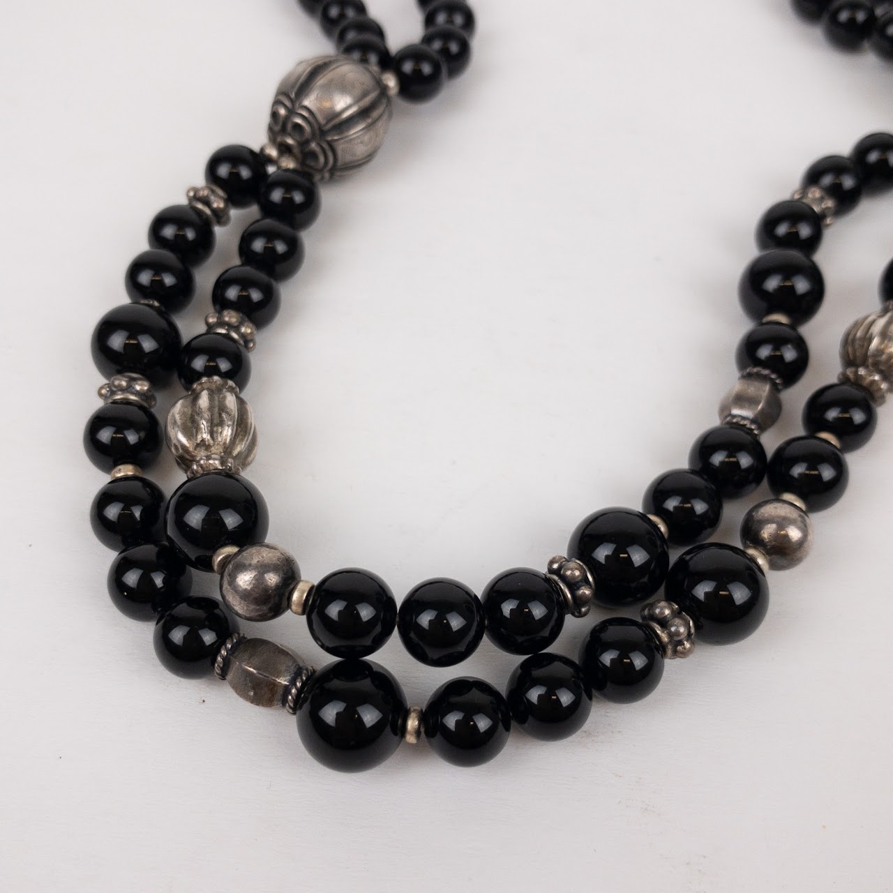 Sterling SIlver & Onyx Double Strand Necklace