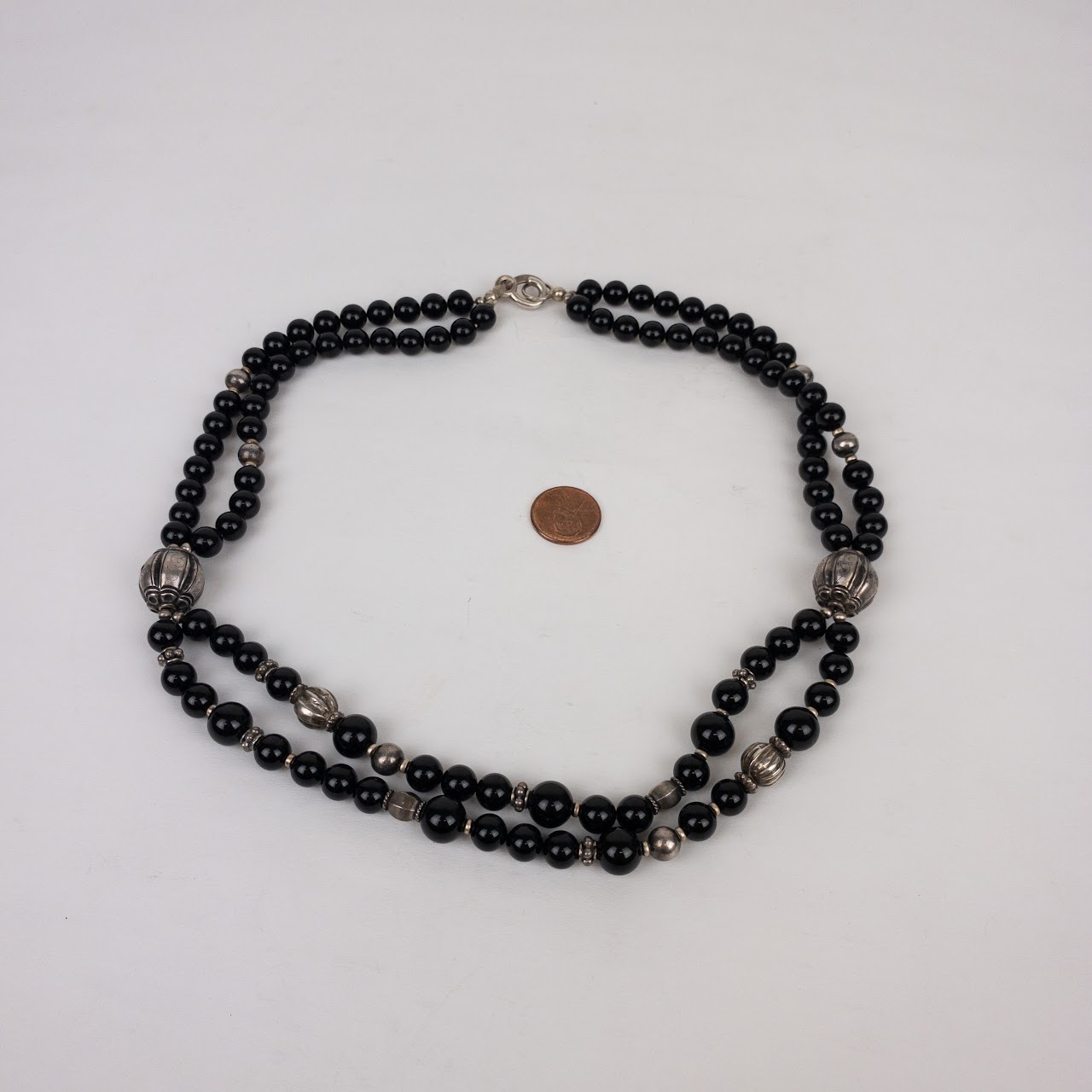 Sterling SIlver & Onyx Double Strand Necklace