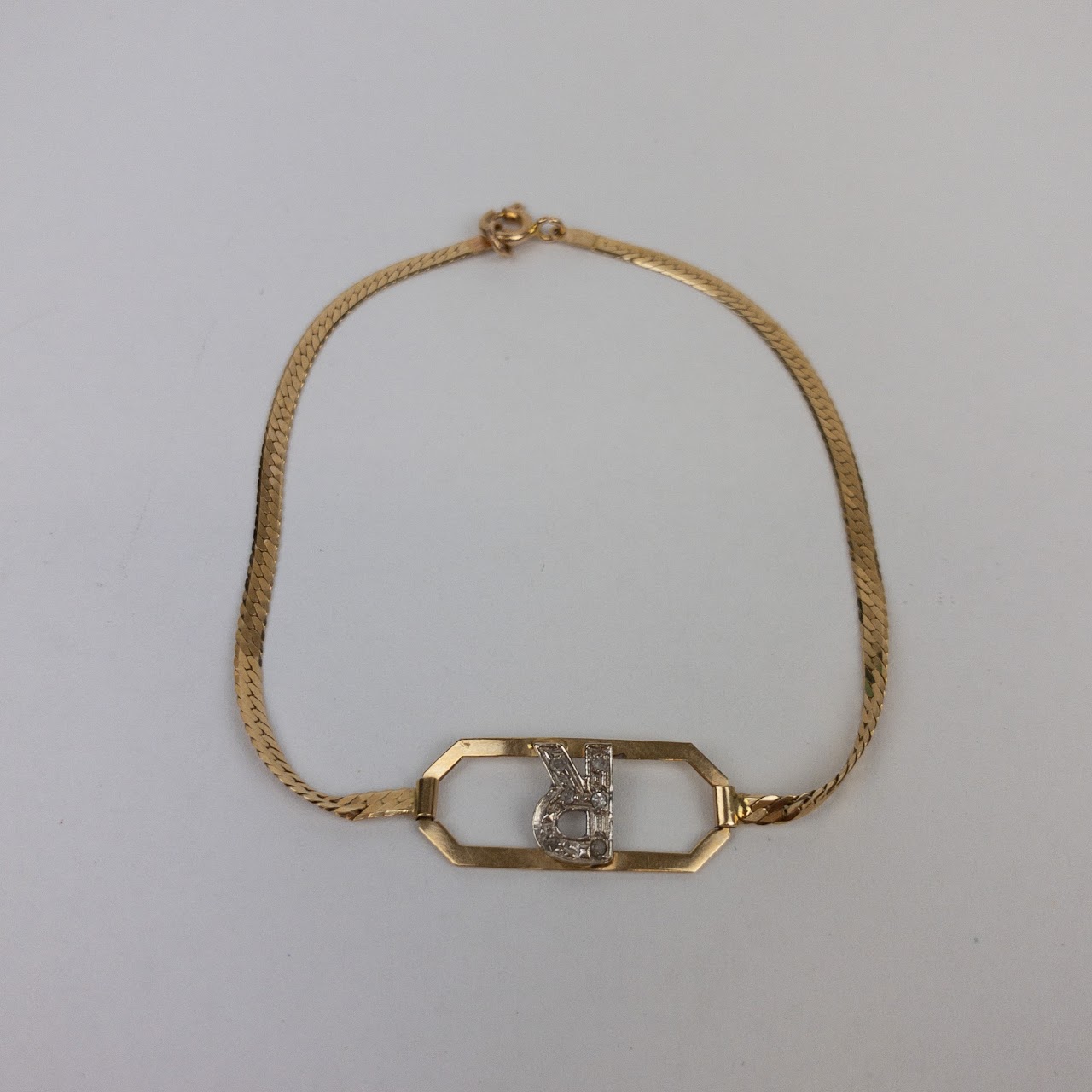 14K Gold & Diamond 'R' Initial Bracelet