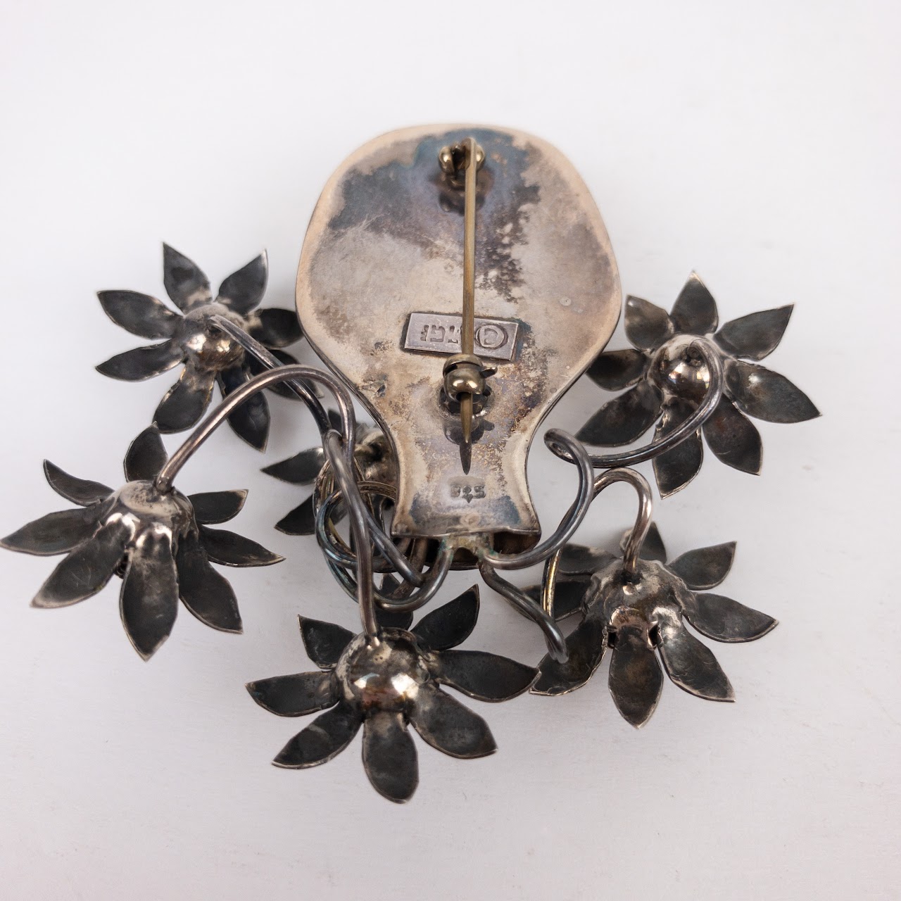 Sterling Silver Mid-Century Sunflowers Brooch