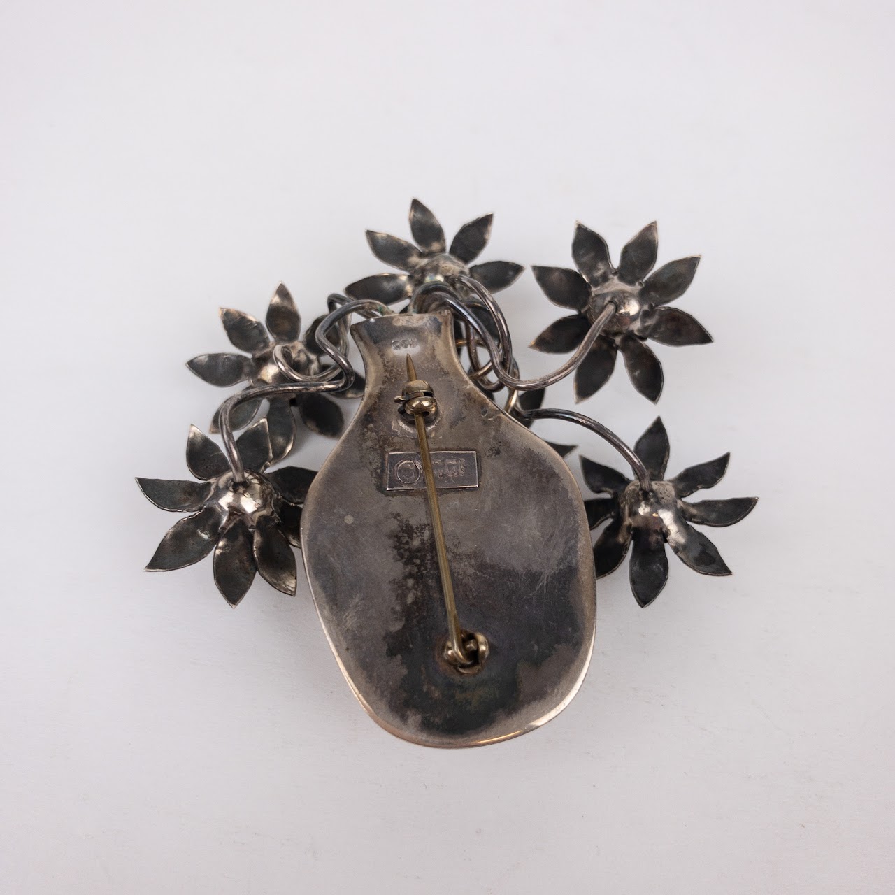 Sterling Silver Mid-Century Sunflowers Brooch