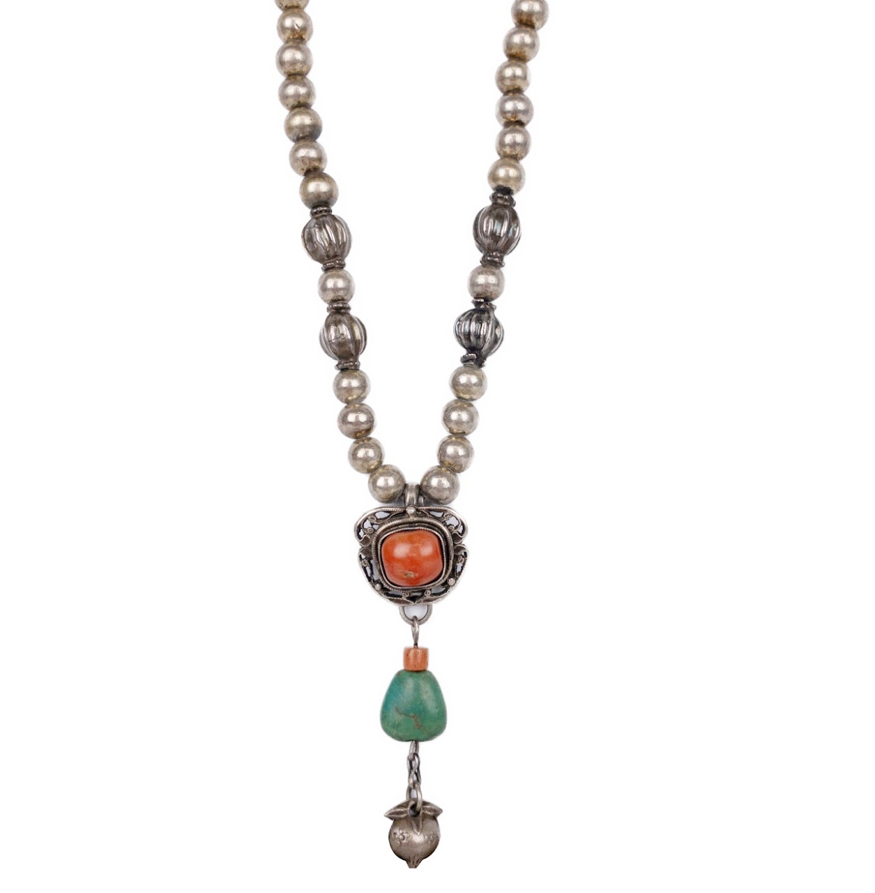 Sterling SIlver, Coral & Turquoise  Necklace