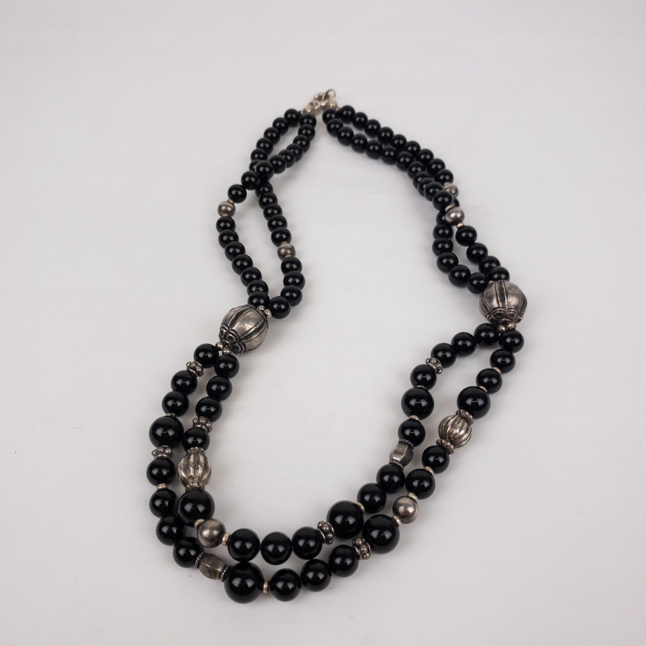 Sterling SIlver & Onyx Double Strand Necklace