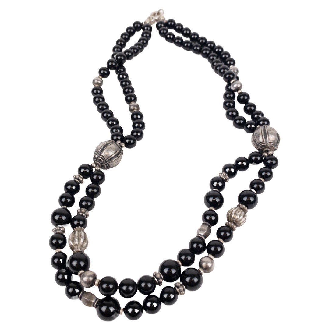 Sterling SIlver & Onyx Double Strand Necklace