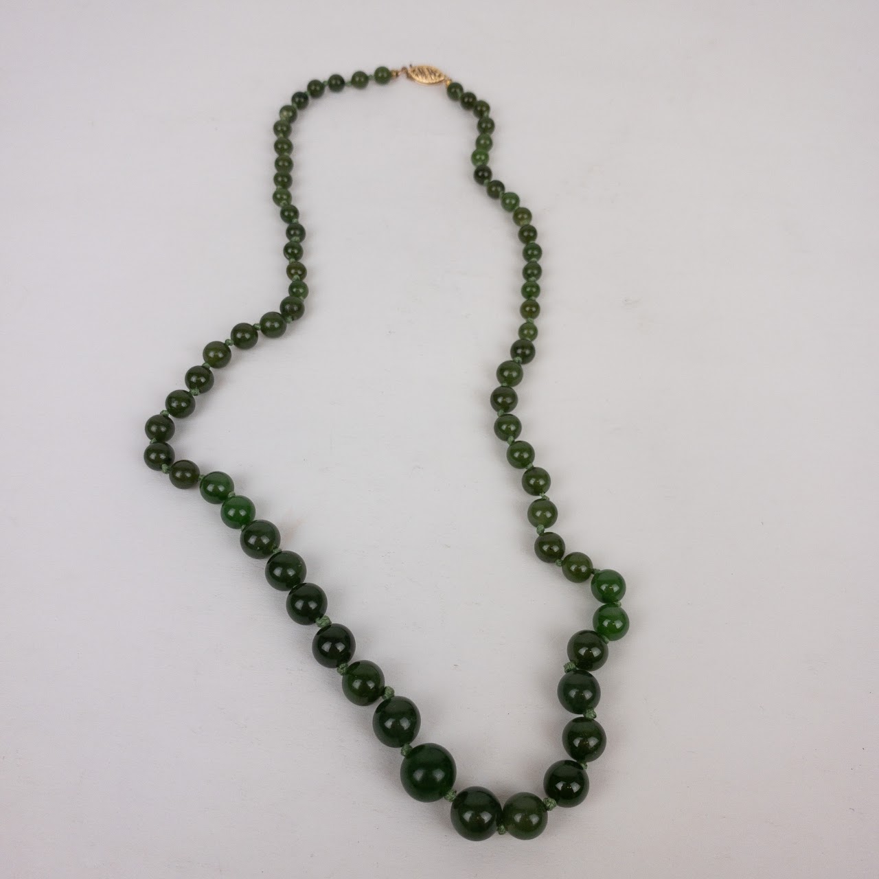 14K Gold & Jade Graduated Strand Necklace