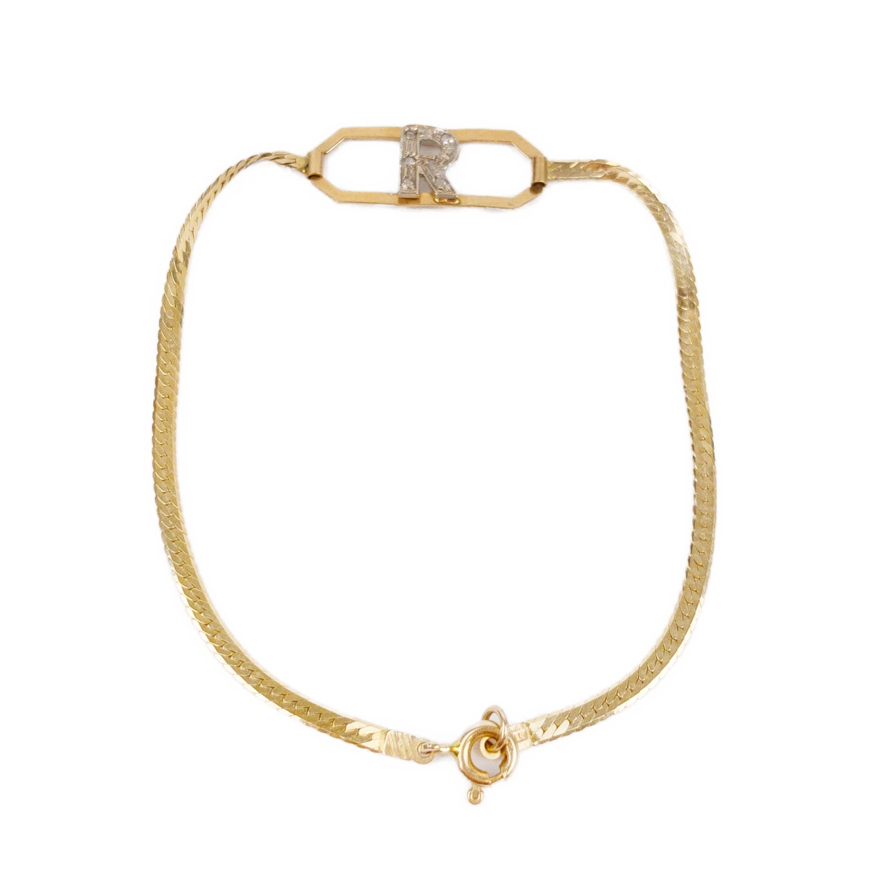 14K Gold & Diamond 'R' Initial Bracelet