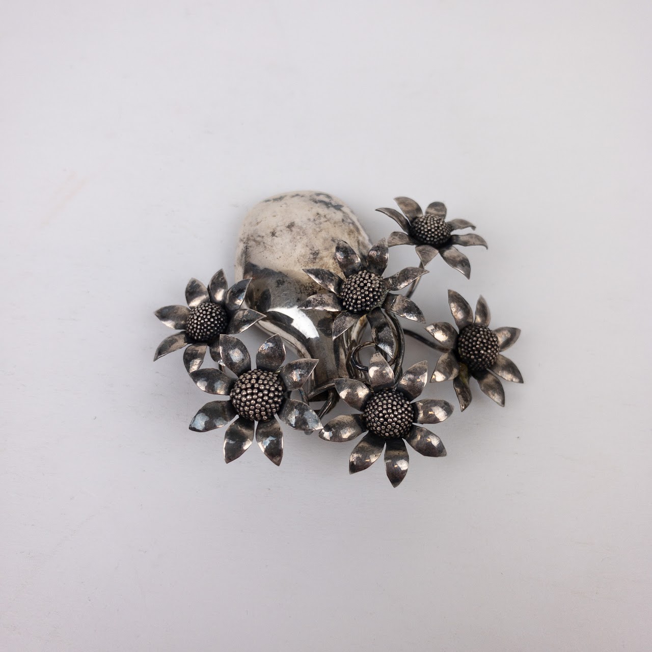 Sterling Silver Mid-Century Sunflowers Brooch