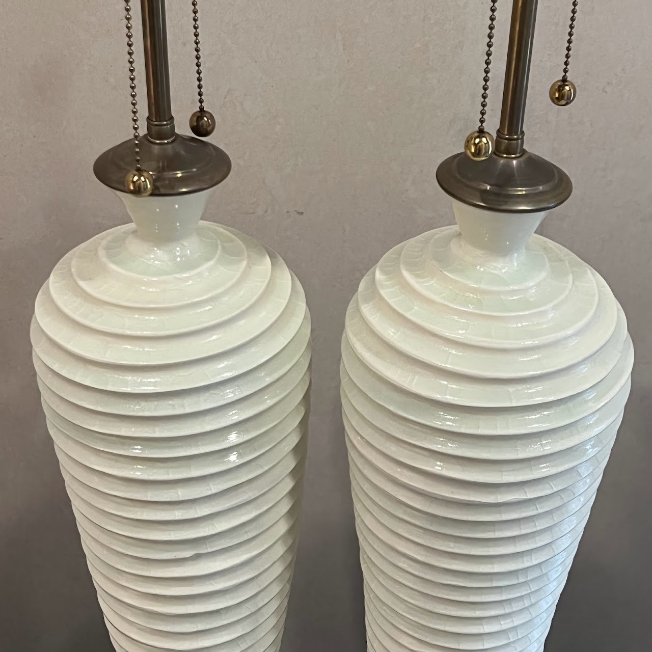 1970s Ceramic Wave Table Lamp Pair