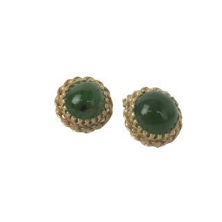 14K Gold & Green Cabochon Earrings