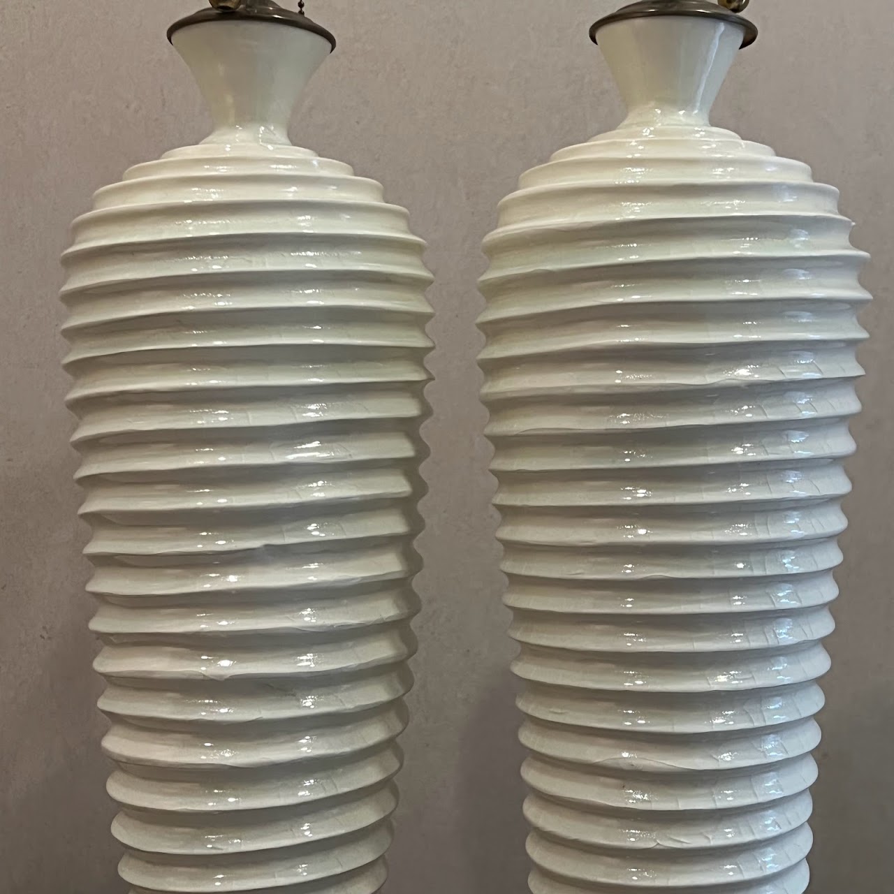 1970s Ceramic Wave Table Lamp Pair