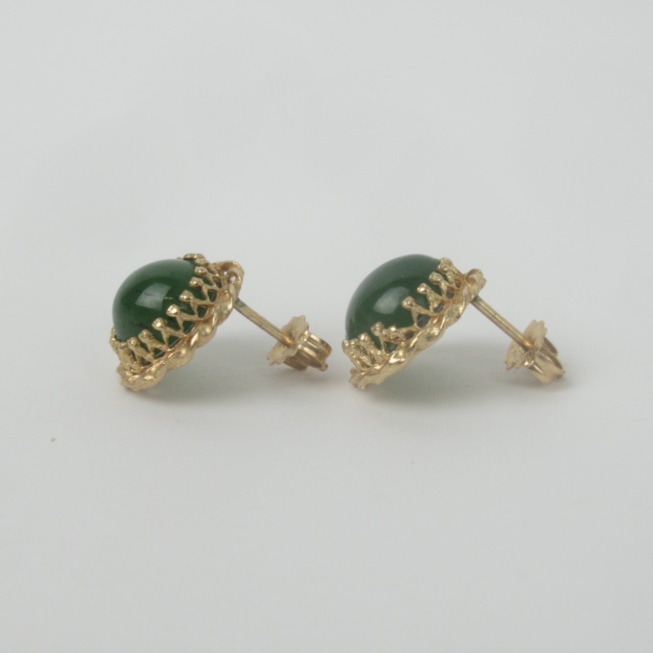 14K Gold & Green Cabochon Earrings